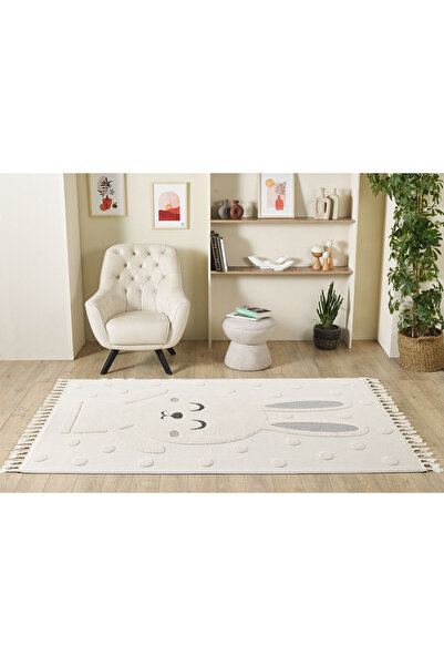 venucci home & living Quincey Bukleli Yumuşak Peluş Post Shaggy Krem Çocuk Odası Oturma Odası Salon Mutfak Halısı