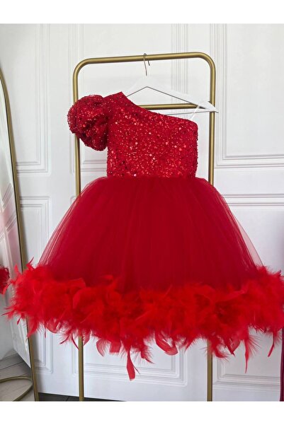 yagmur tasarım KIRMIZI ELBİSE -TEK OMUZ - KIZ ÇOCUK- BEBEK  KIRMIZI ELBİSE ( ...