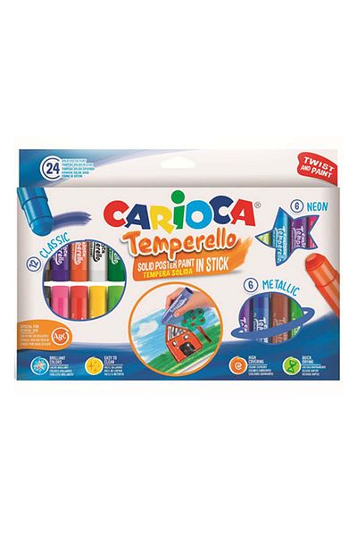CARIOCA Set of 24 Solid Tempera Pencils, Washable, High Coverage and Quick Drying, Temperello