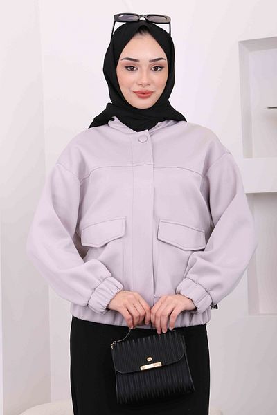 İmajButik Γκρι μπροστινό μπουφάν κατάδυσης με τσέπες με φερμουάρ