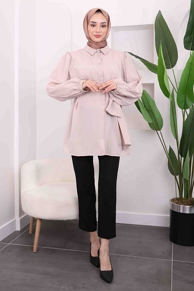 İmajButik Stone Waist Belted Shirt Tunic