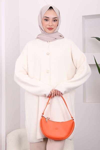 İmajButik Cardigan de tricotaj angora cu nasturi ecru