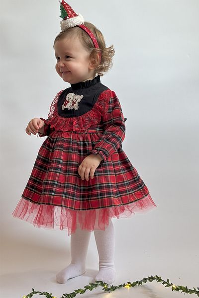 ALYRA Baby Girl Dress with Red Lace and Bow Tulle - Gingham New Year Christmas Tutu