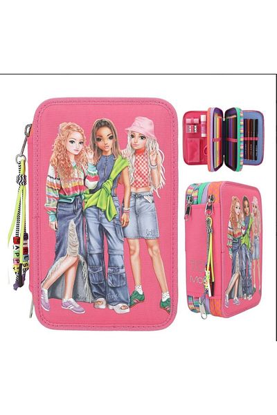 Top Model Joy Happy Girls 3 Compartment Trousse - Filled Inner Pencil Case