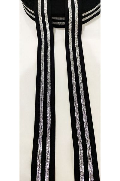 ALTAY TEKSTİL ÜRÜNLERİ 4 cm Black Double Striped Silver Tire-1 Meter