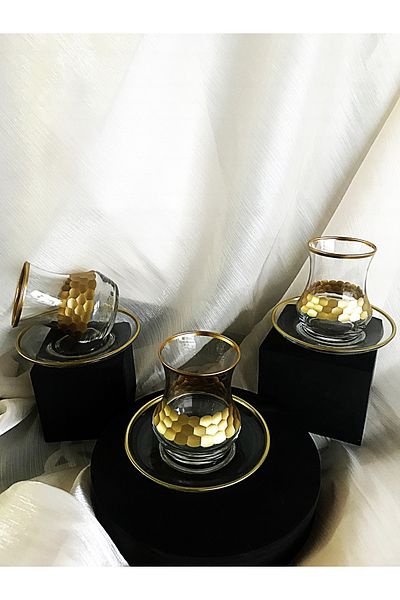 DECOSTYLE Honeycomb 12 Piece Glass Tea Set with 6 Teaspoons as a Gift