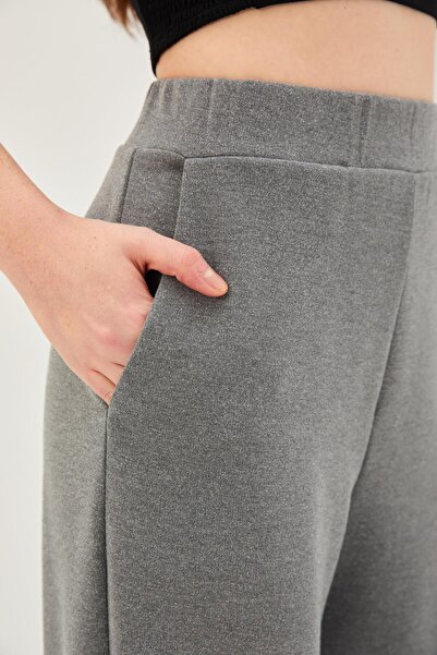 Allyco Düz Kesim Beli Lastikli Cepli Rahat Kalıp Örme Simli Pantolon