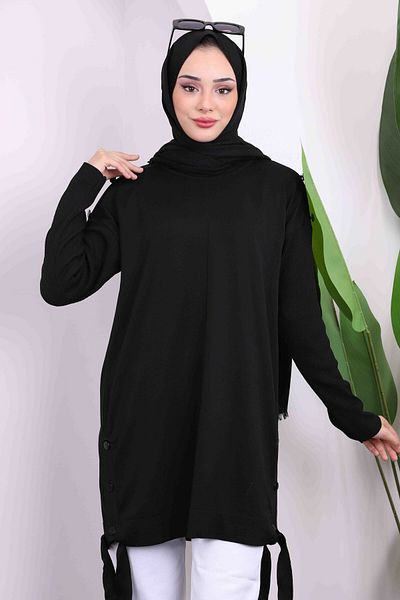 İmajButik Πλεκτό τουνίκ με μαύρο κουμπί με λεπτομέρεια από κρύο νήμα