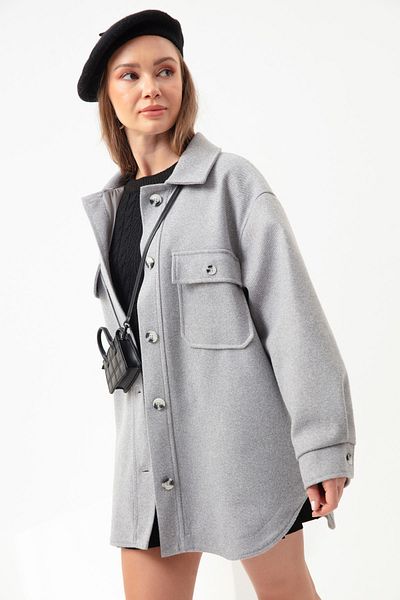 Lafaba Women's Gray Shirt Collar Pocket Shirt Coat