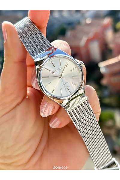 Ferrucci Brand White Dial, Steel Mesh Cord Silver Color Women Wristwatch Bracelet