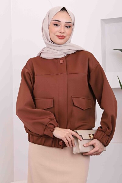 İmajButik Καφέ μπροστινό μπουφάν κατάδυσης με τσέπες με φερμουάρ