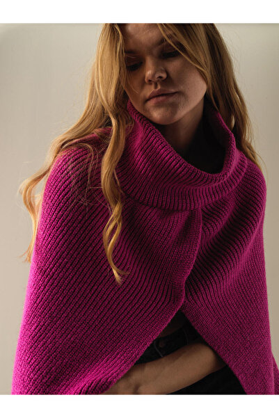 Xint Kadın Fusya Regular Fit Triko Yün Pelerin