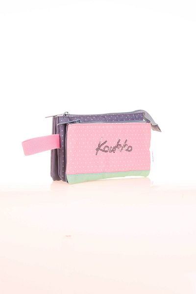 KAUKKO Hat Gray Dotted Accordion Three Compartment Pencil Bag