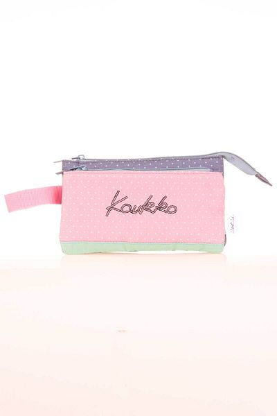 KAUKKO Hat Gray Dotted Accordion Three Compartment Pencil Bag
