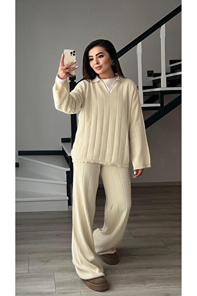 Ekru Polo Yaka Triko Takım