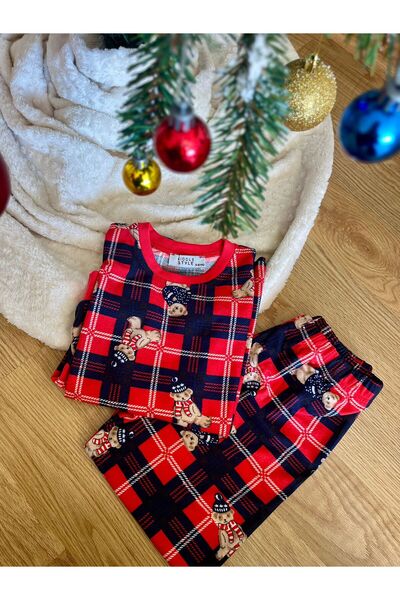 Lucem Yılbaşı temalı Unisex Bebek Kırmızı Pijama Takımı