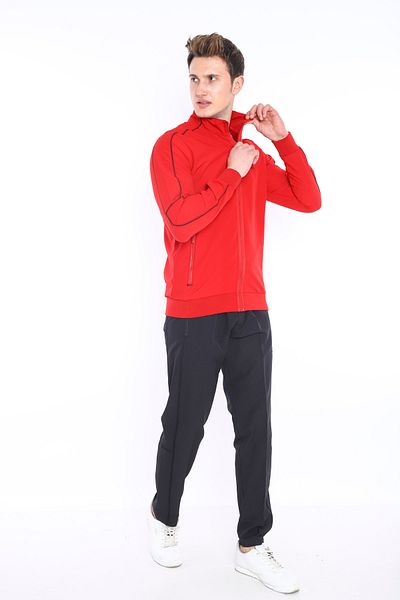 NEED LİFE Men's Red Comfortable Fit Patterned Straight Leg Tracksuit Set
