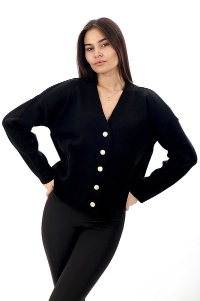 Zentoni Cardigan de damă, negru, cu decolteu în V, cu nasturi aurii