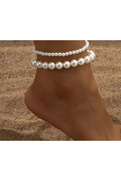 MODAELMAS1 خلخال للقدمين مكون من قطعتين مع اللؤلؤ لتكملة أناقتك