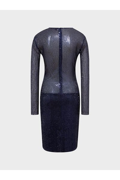 RİVUS Sheer Short Dress with Tie Waist Detail - Navy Blue