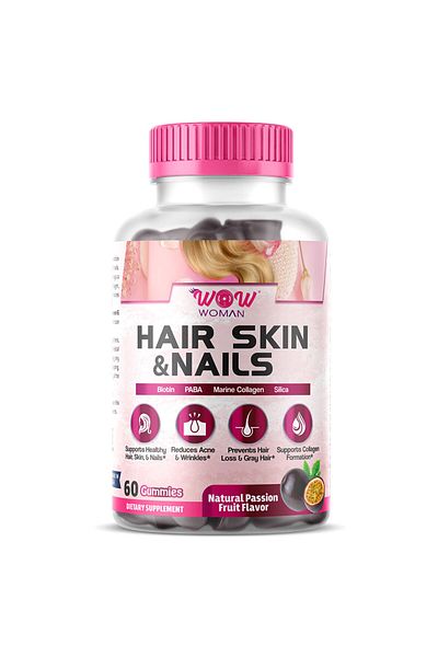 wow woman Hair Skin & Nails, Passion Fruit, 60 Gummies