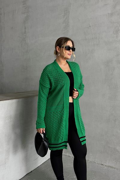 Stil Diva Plus Size Long Sleeve Long Lace Cardigan Without Closure Front 302325