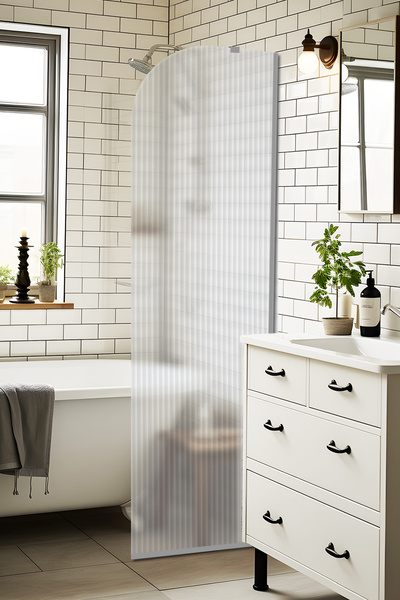 Decorita Cam Duşakabin Seperatör - Sabit Panel | Nervürlü Cam - Şekilli | Metalik Parlak Profil | 55cmx190cm