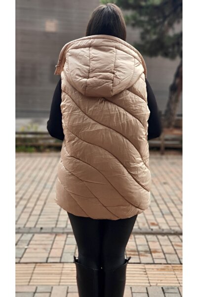 Park Moda Kadın Kapitone Yelek Düz Desen Kapüşonlu