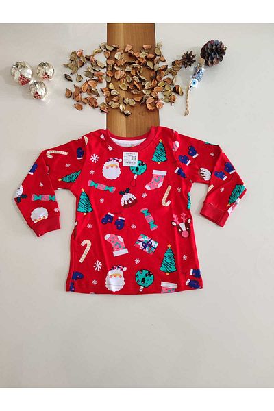 elmas kids Christmas Printed 2 Stripes Unisex Pijama Suit