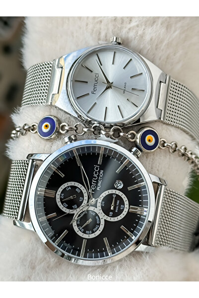 Ferrucci Brand Black White Dial Functions Active Silver Color Steel Band Dear Wristwatch Bracelet