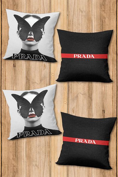 Doruklar Home Collection Set de 4 huse de pernă cu model modern din țesătură strălucitoare imprimată pe două fețe