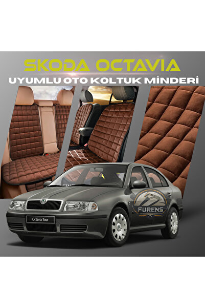 SHOOPLAA طقم وسادة مقعد السيارة سكودا اوكتافيا باللون البني مع جيوب ريش تايلا...