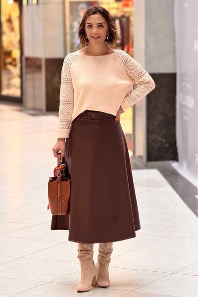 Nevin Kaya Moda Кафява кожена пола