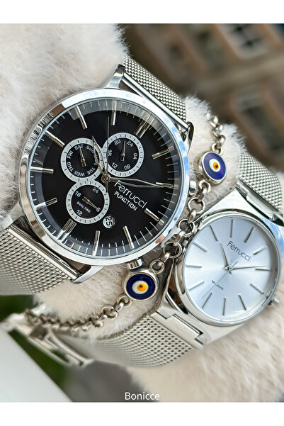 Ferrucci Brand Black White Dial Functions Active Silver Color Steel Band Dear Wristwatch Bracelet