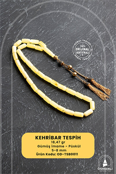 OSMANLI DOĞAL TAŞ 5-10 mm Silindir Kesim Gold Eskitme Kaplamalı Gümüş İmame v...