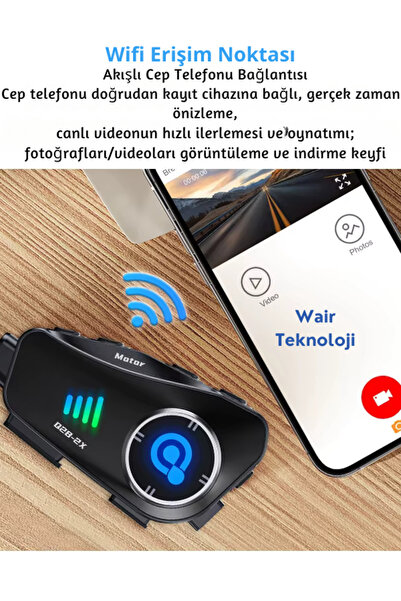 Wair Teknoloji Q28-2X Kameralı Motosiklet Kask Bluetooth İnterkom Su Geçirmez 1080P HD Sürüş Kaydedici
