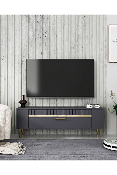 cantek dizayn RETROLP1CT TV SEHPASI ANTRASİT-ALTIN