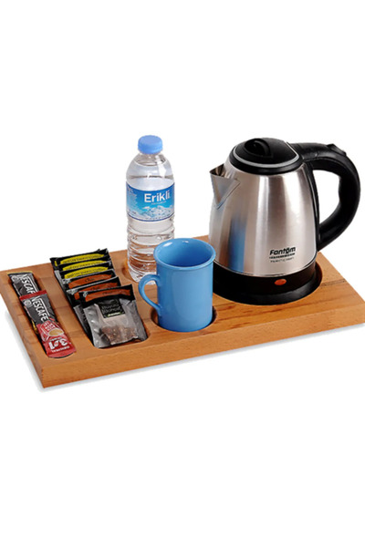 WOOD Wooden Treat Tray and Guest Welcome Set - Steel Kettle, Hotel Type