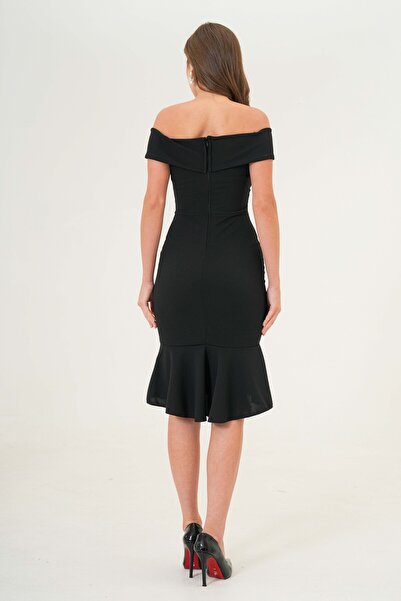 vuvutasarım Γυναικείο βραδινό φόρεμα αποφοίτησης Emr-086 με γιακά με επένδυση σε μαύρο σταυρό