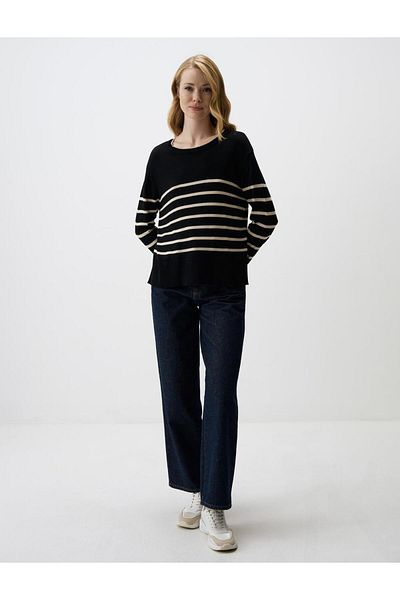 Jimmy Key Pulover negru din tricotaje cu model cu dungi