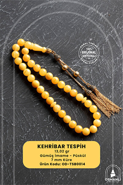 OSMANLI DOĞAL TAŞ 7 mm Küre Kesim Gold Eskitme Kaplamalı Gümüş İmame ve Püskü...