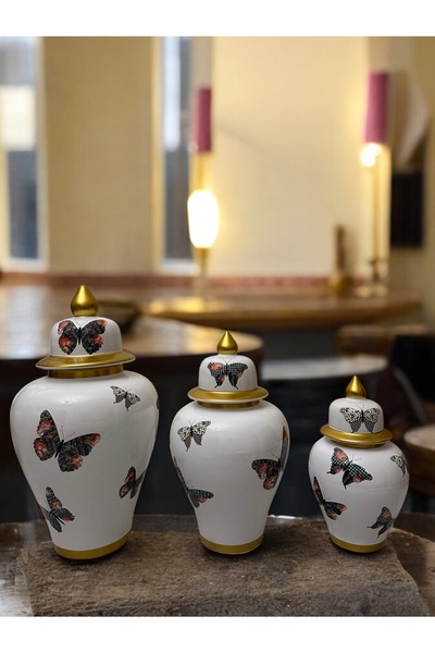GİTTİGİTTİ Kelebek Desenli Altın Detaylı Dekoratif Küp