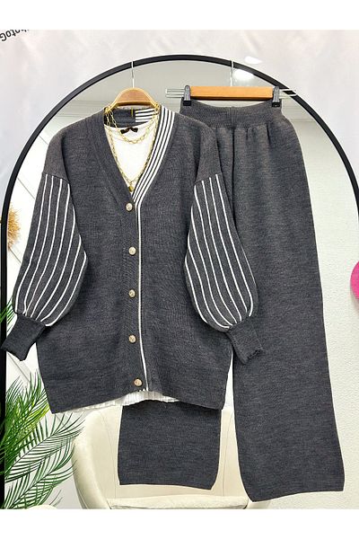 İPEK TUTUŞ Women's Sleeve Striped Knitwear Set