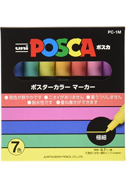 Uni Posca Akrilik Kalem Ekstra İnce 0.7 uç 7'li Renk Seti PC-1M7C