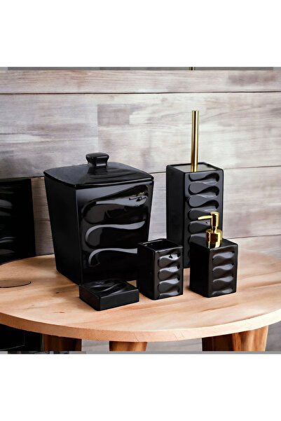 Home 8823 5 Parça Porselen Banyo Seti Siyah