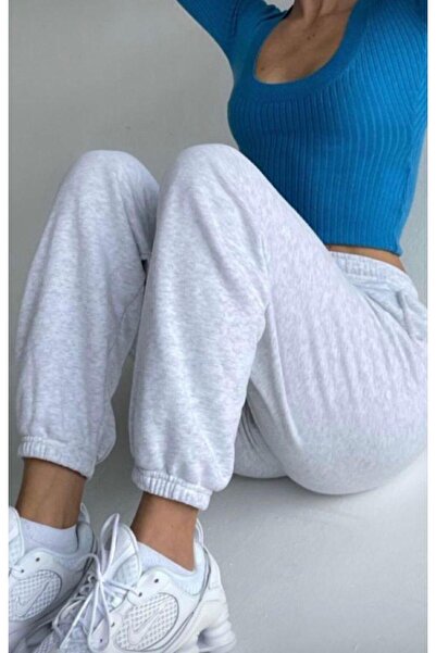 FİTGO Сірі високі штани з гумовою талією для жінок