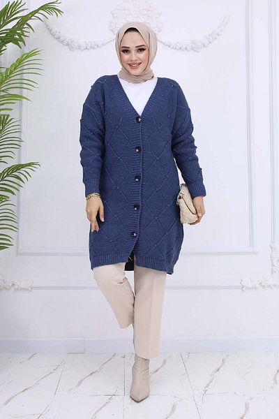 giyze Argyle Cardigan Indigo 409