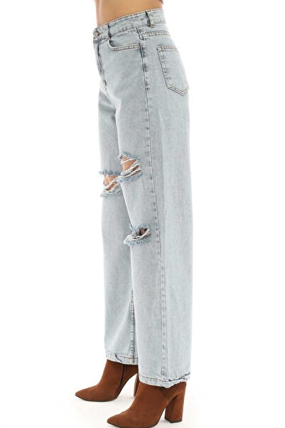 SHEVEGA Dámské ledově modré džíny s dvojitým laserovým rozparkem na kolenou, vysokým pasem a širokými nohavicemi