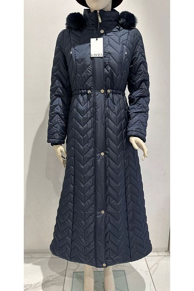 Kayra Καπιτονέ παλτό με γούνινο γιακά Navy Blue