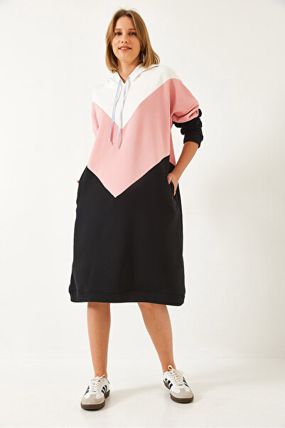 Bianco Lucci Women's V Pattern Color Block Hooded Dress 60351327